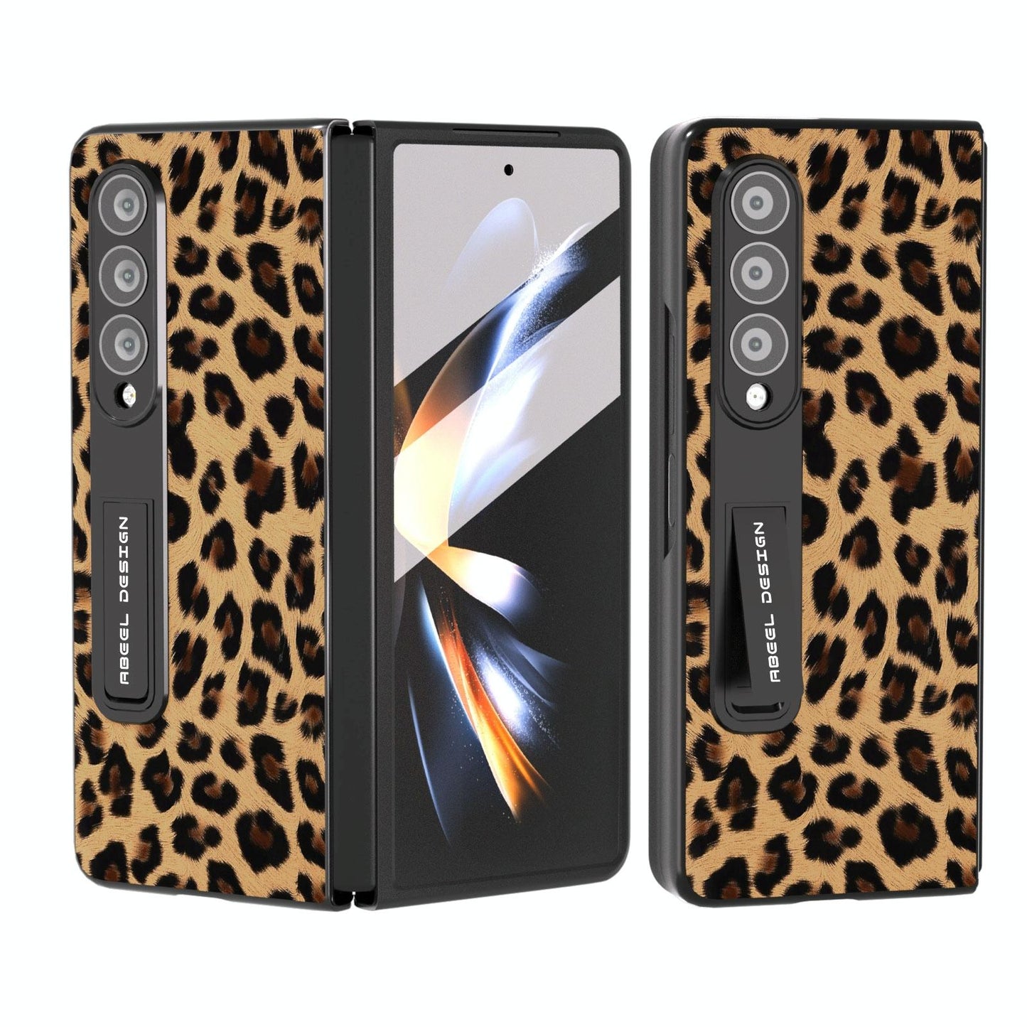 Leopard Print Phone Case with Holder for Samsung Galaxy z Fold 4 / 5g - Red