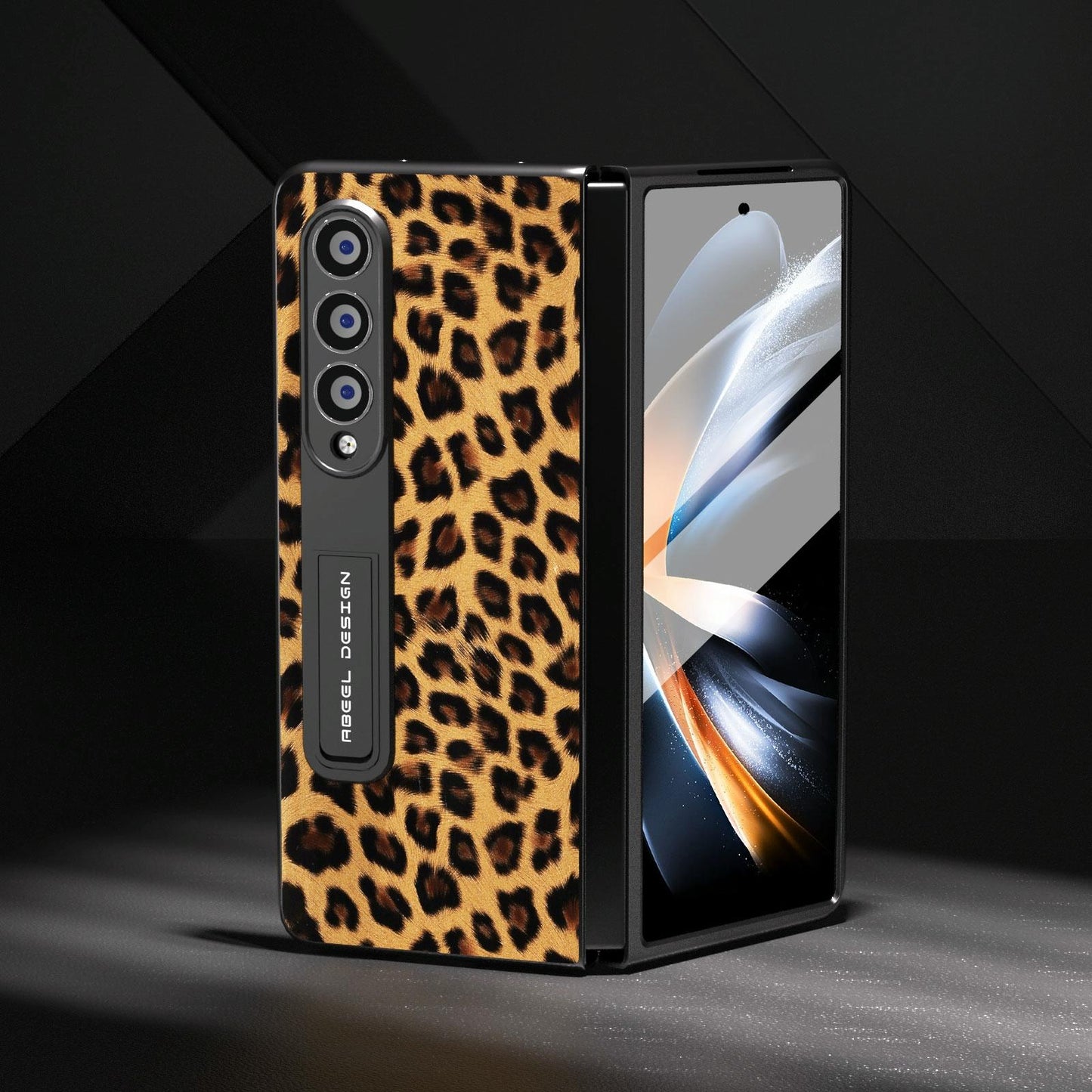 Leopard Print Phone Case with Holder for Samsung Galaxy z Fold 4 / 5g - Red