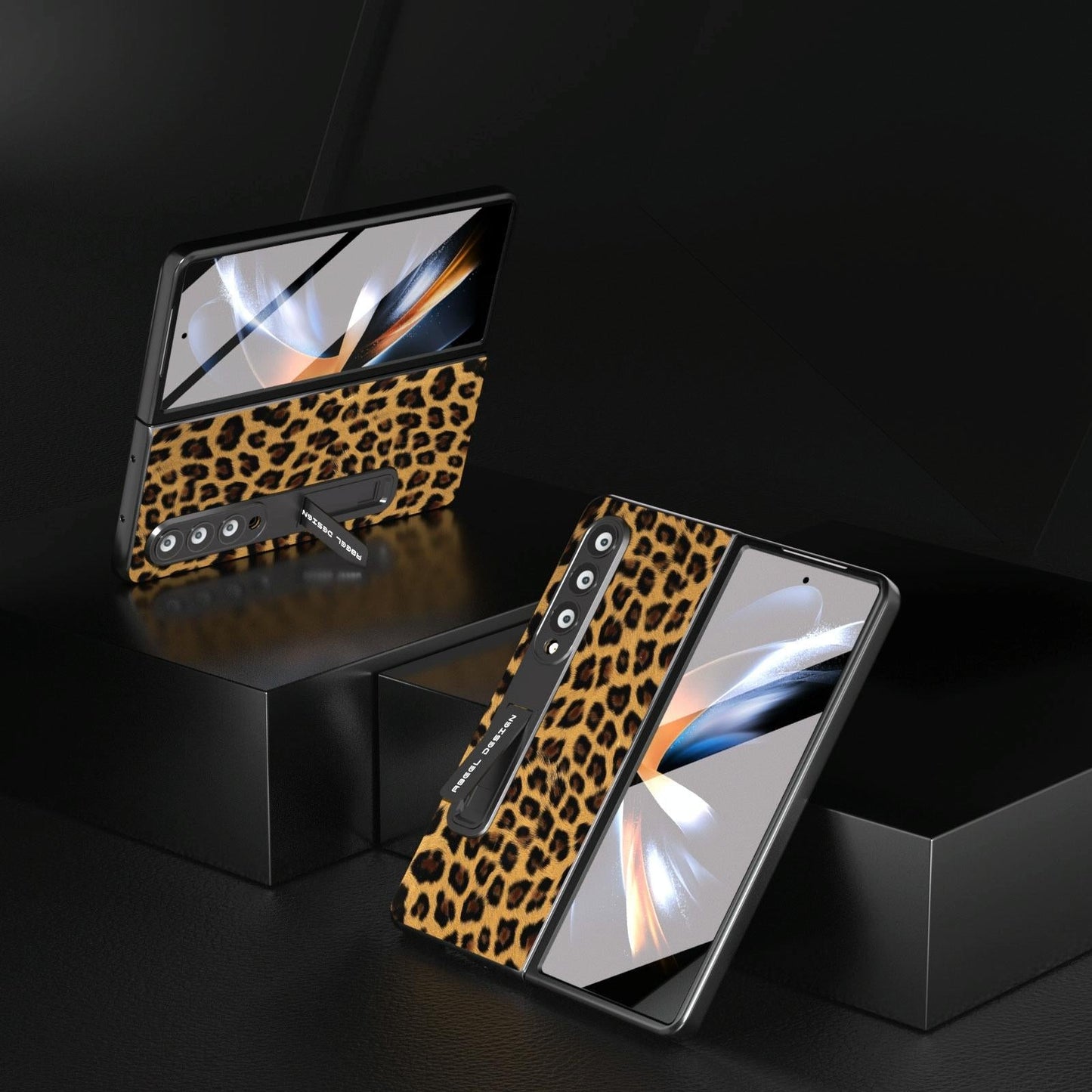 Leopard Print Phone Case with Holder for Samsung Galaxy z Fold 4 / 5g - Red