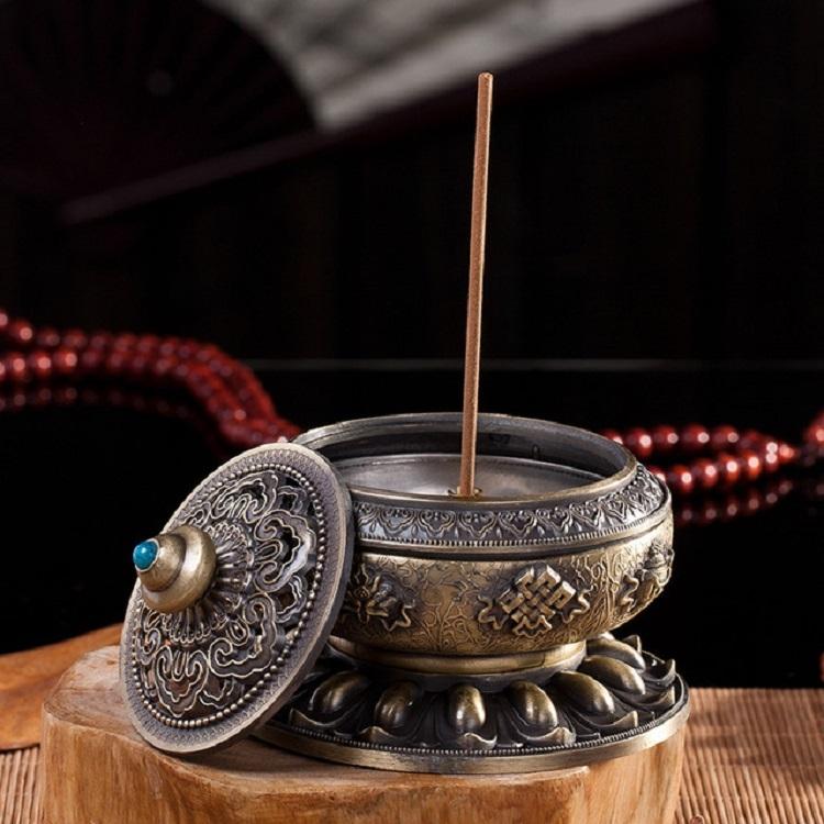 Large Pale Red Eight Treasure Incense Burner Decoration