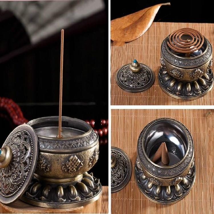 Large Pale Red Eight Treasure Incense Burner Decoration