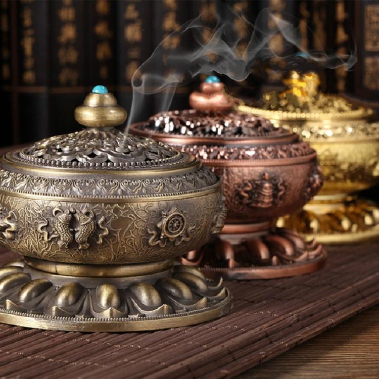 Large Pale Red Eight Treasure Incense Burner Decoration