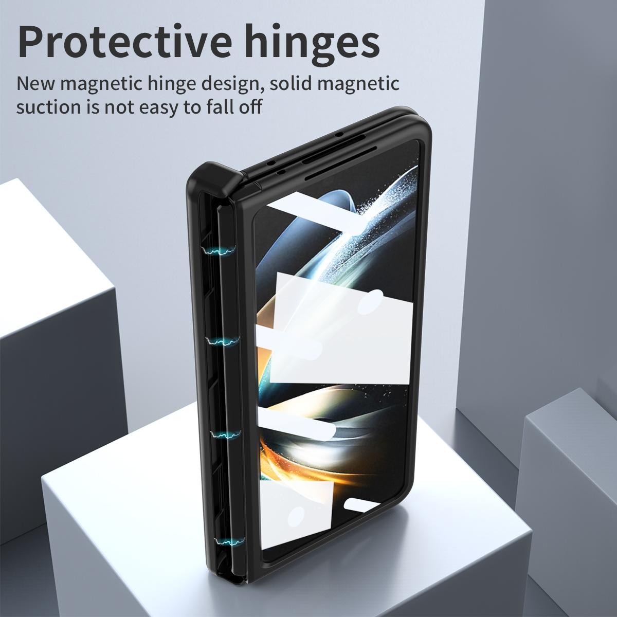 For Samsung Galaxy Z Fold4 5G Napa Texture All-In-One Phone Case - Black