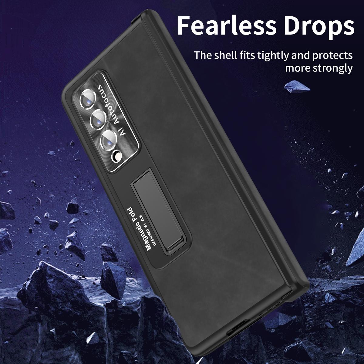 For Samsung Galaxy Z Fold4 5G Napa Texture All-In-One Phone Case - Black