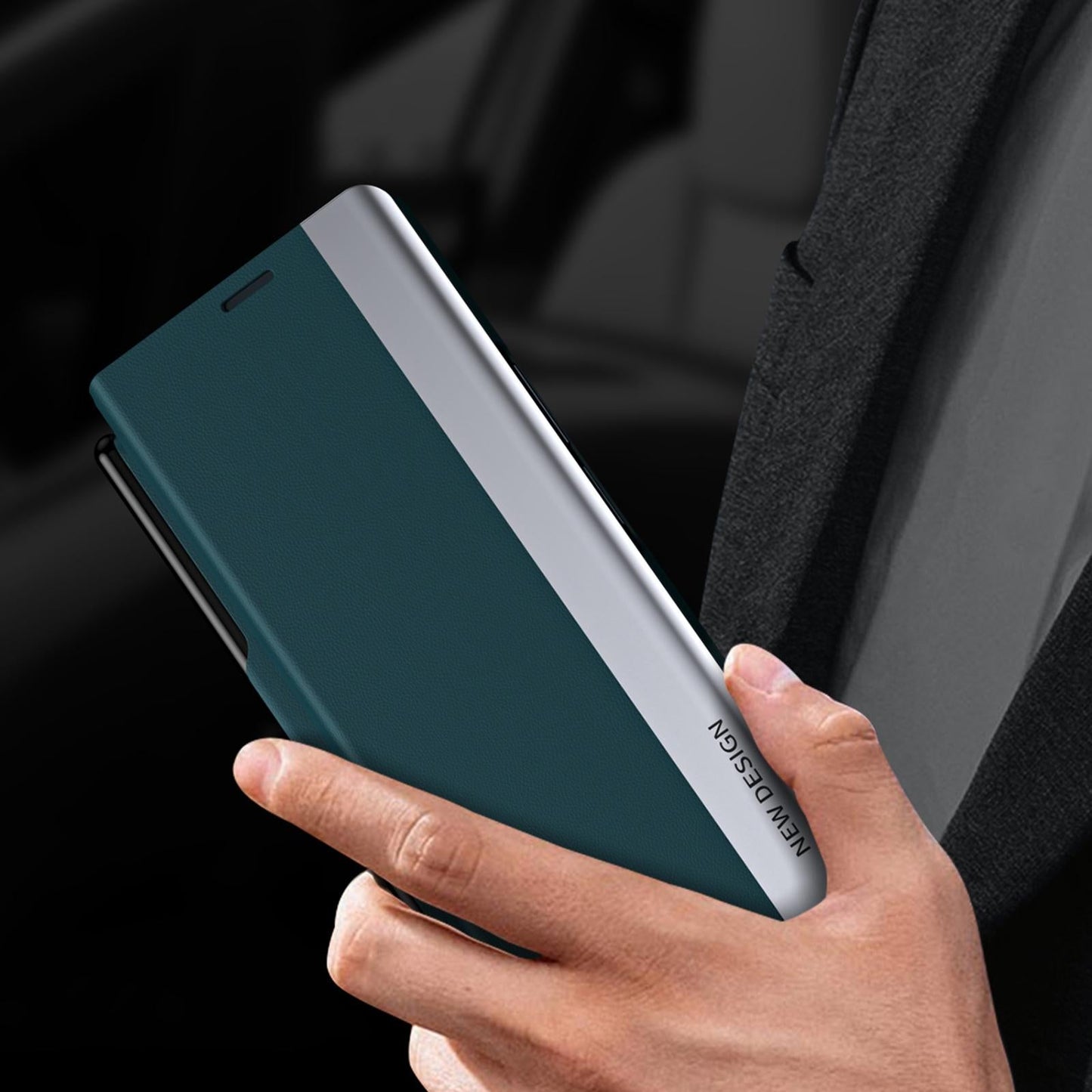 Samsung Galaxy z Fold 4 Leather Phone Case with Pen Slot - Shockproof - Black