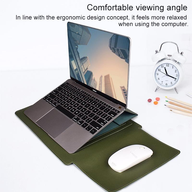 15.4 Inch Laptop Sleeve Leather Case with Small Storage Bag - Yellow
