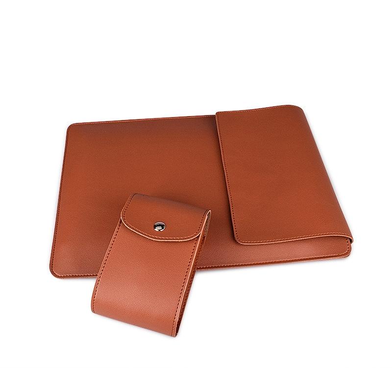 15.4 Inch Laptop Sleeve Leather Case with Small Storage Bag - Yellow