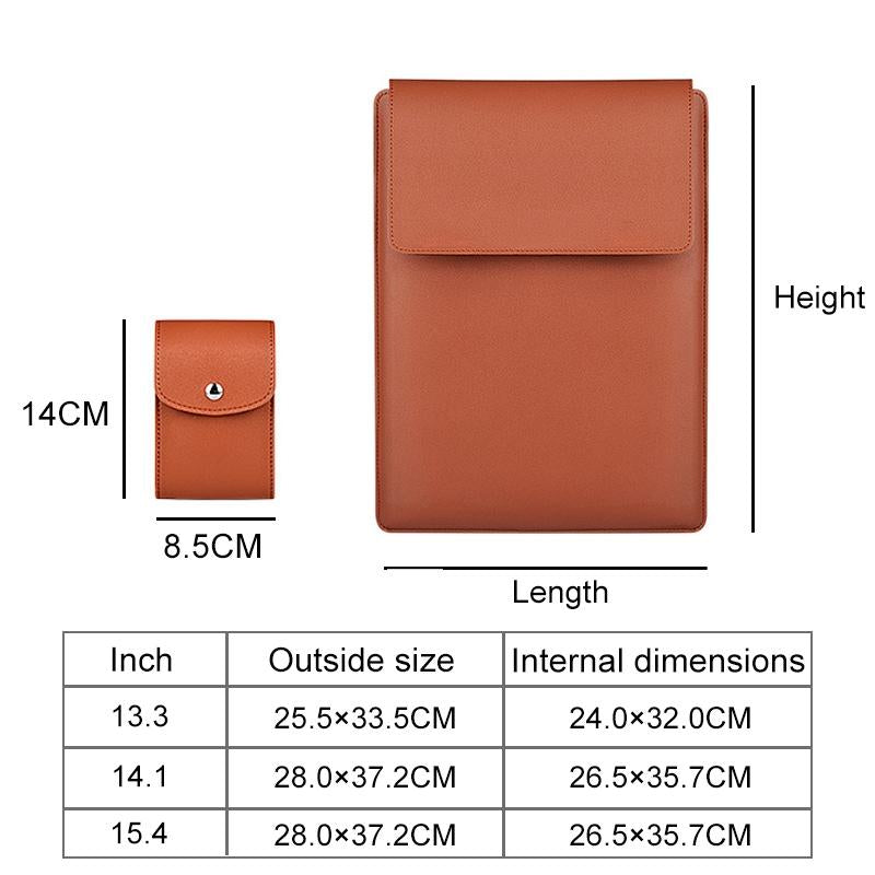 15.4 Inch Laptop Sleeve Leather Case with Small Storage Bag - Yellow
