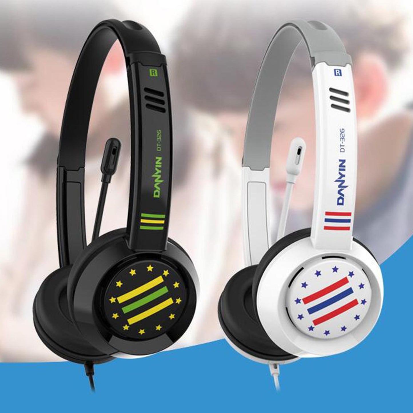 Kids' Headset With Mic 1.8M Cable Star Flag - Black