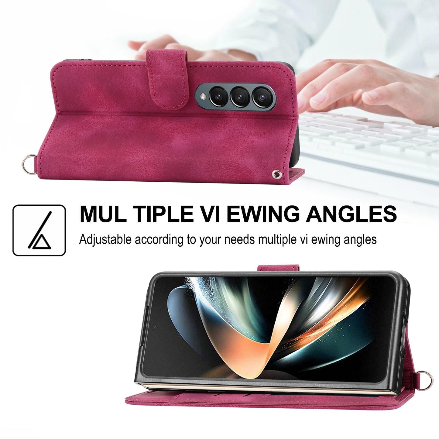 Floral Leather Phone Wallet for Samsung Galaxy z Fold 4 - Embossed - Pink
