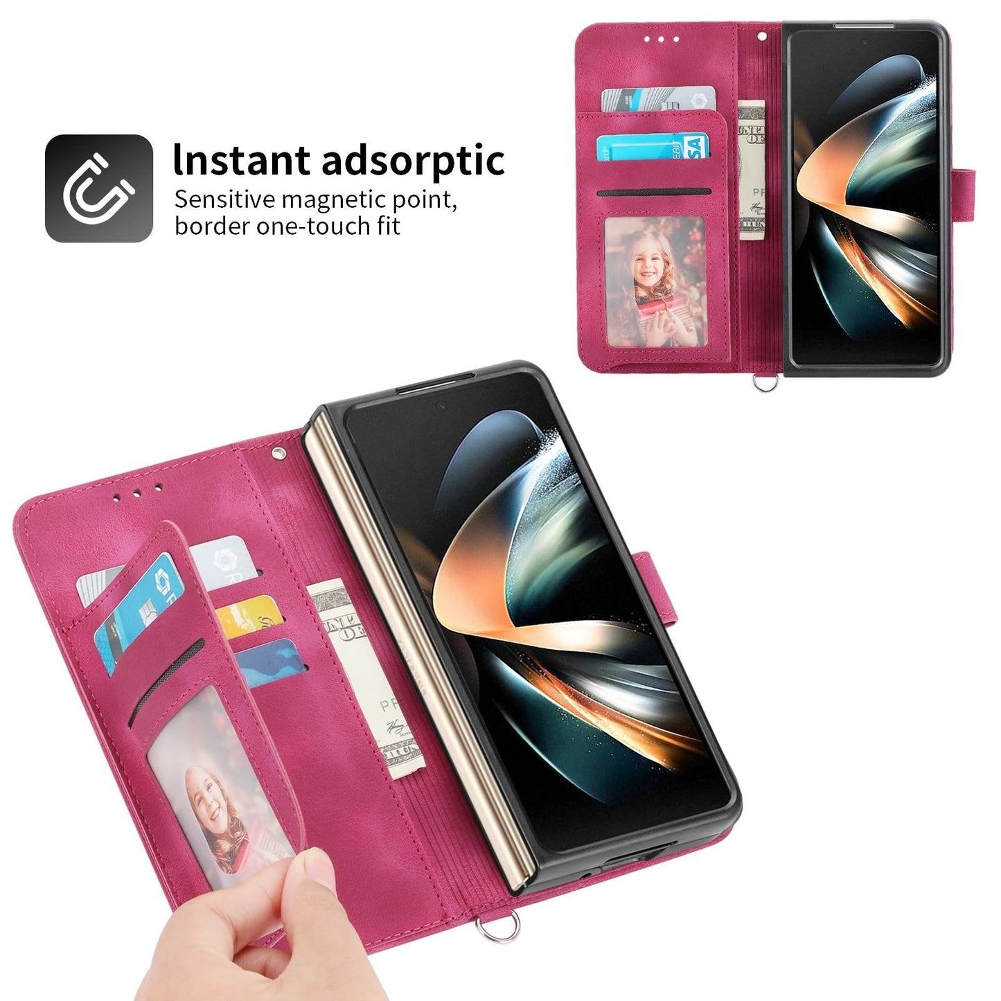 Floral Leather Phone Wallet for Samsung Galaxy z Fold 4 - Embossed - Pink