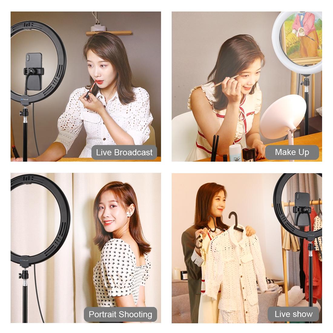 30Cm Curved Surface Led Ring Light With Tripod And Phone Clamp - 10 Modes 8 Colours Usb Powered