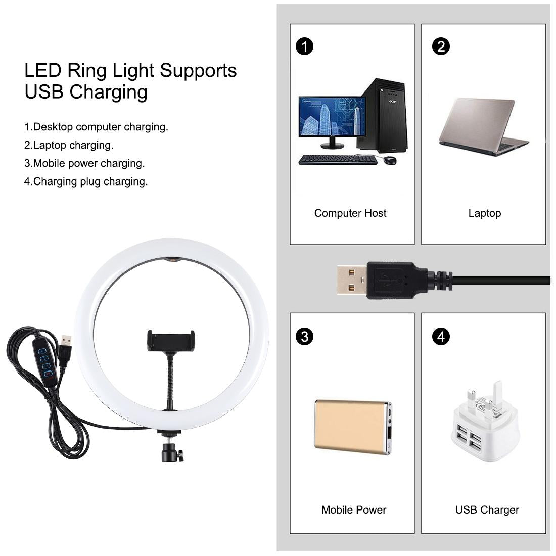 11.8 Led Ring Light With Tripod & Dual Phone Brackets - Usb 3 Modes Dual Colour Temperature - Vlogging & Live Broadcast Kit