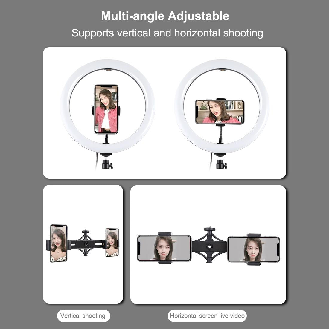 11.8 Led Ring Light With Tripod & Dual Phone Brackets - Usb 3 Modes Dual Colour Temperature - Vlogging & Live Broadcast Kit