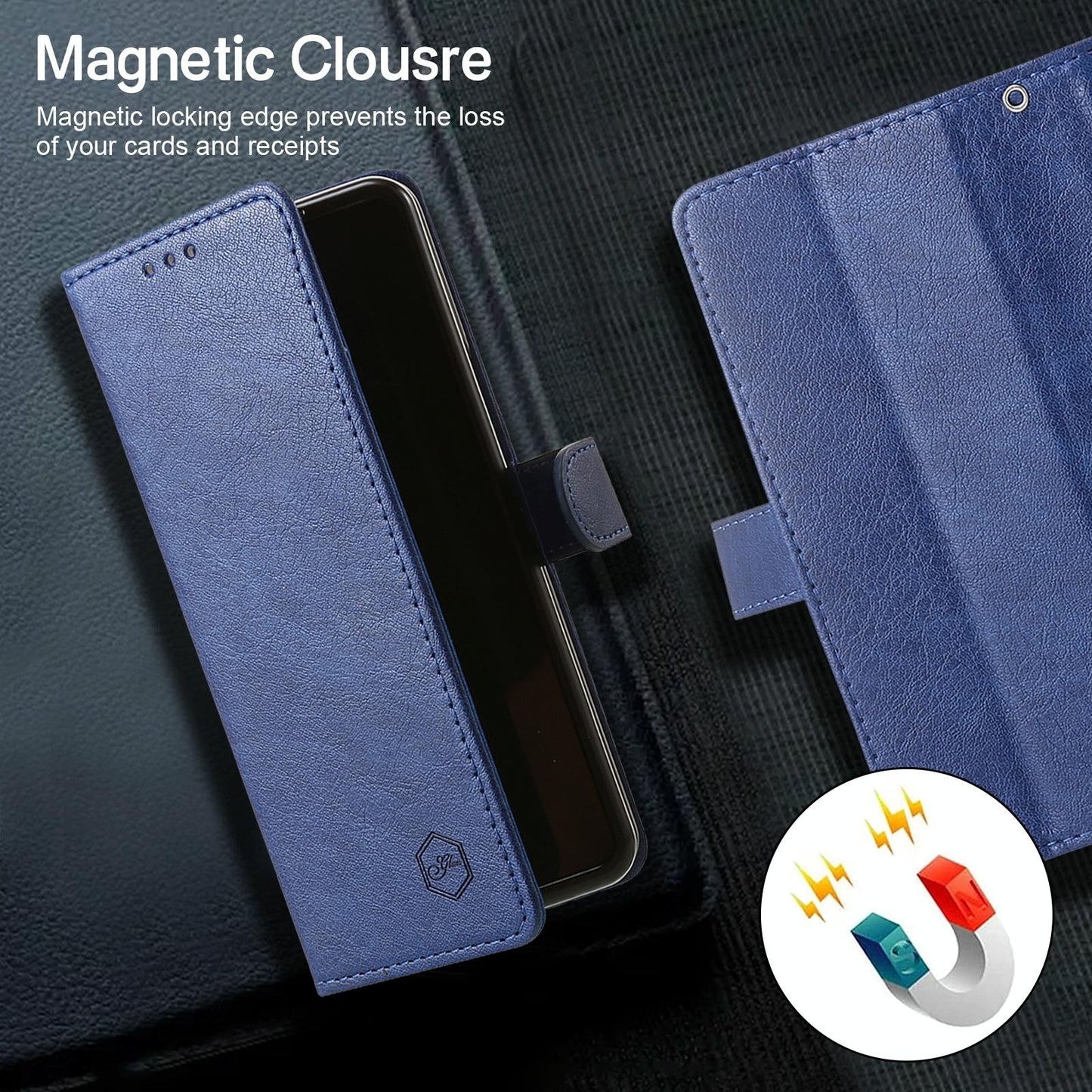 For Samsung Galaxy Z Fold4 5G Leather Texture Phone Case - Pu Tpu - Dark Blue