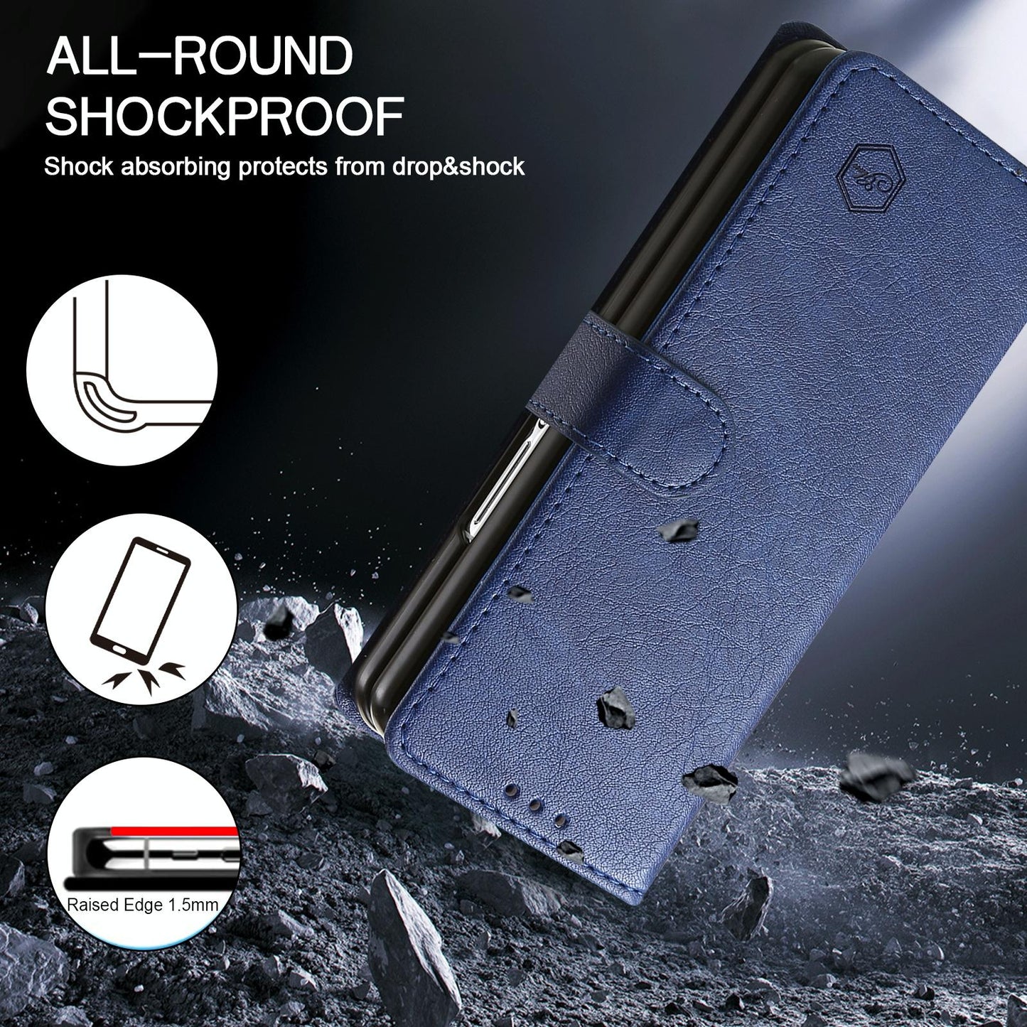 For Samsung Galaxy Z Fold4 5G Leather Texture Phone Case - Pu Tpu - Dark Blue