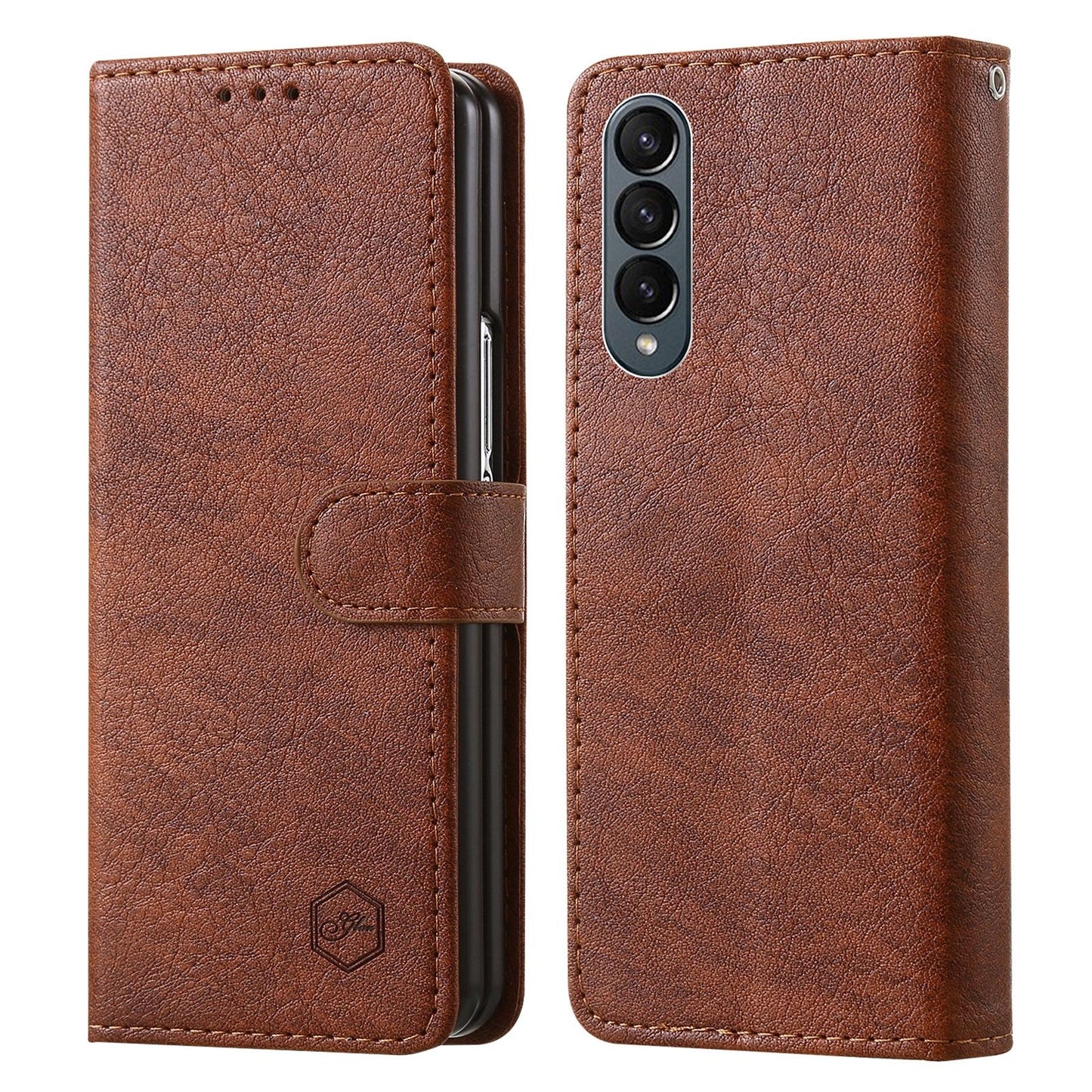 For Samsung Galaxy Z Fold4 5G Leather Texture Phone Case - Pu Tpu - Dark Blue