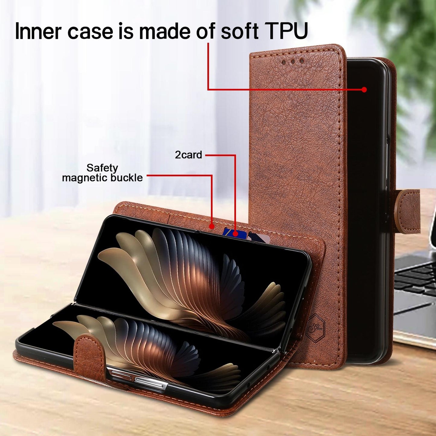 For Samsung Galaxy Z Fold4 5G Leather Texture Phone Case - Pu Tpu - Dark Blue