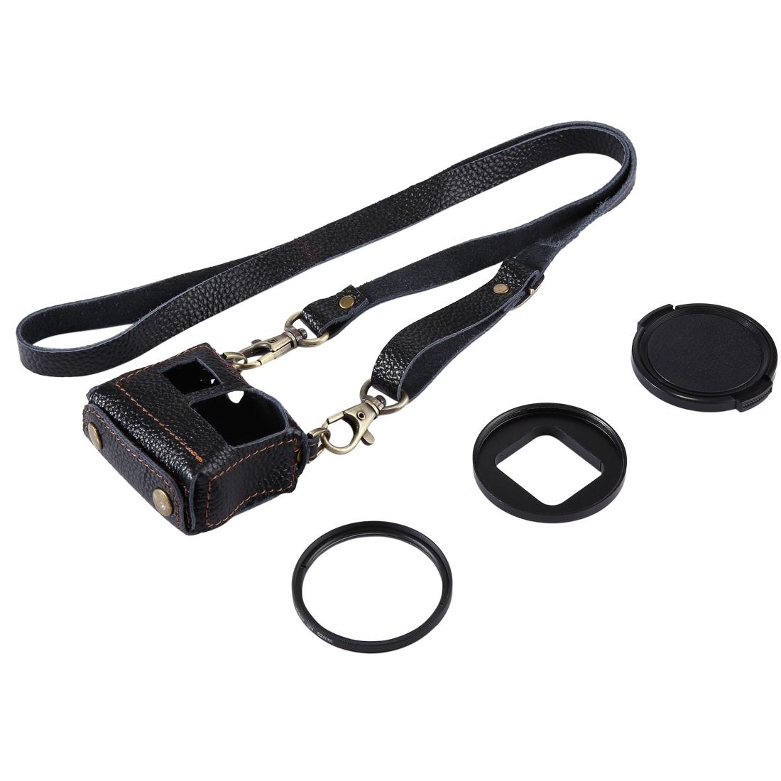 Genuine Leather Housing Case for Gopro Hero7 / 6 / 5 with Neck Strap and 52mm Uv Lens