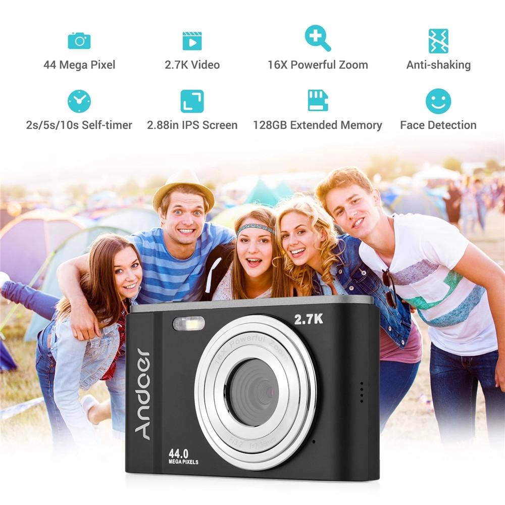 2.7k Full Hd 44mp 16x Zoom 2.88 Digital Camera for Kids - Black