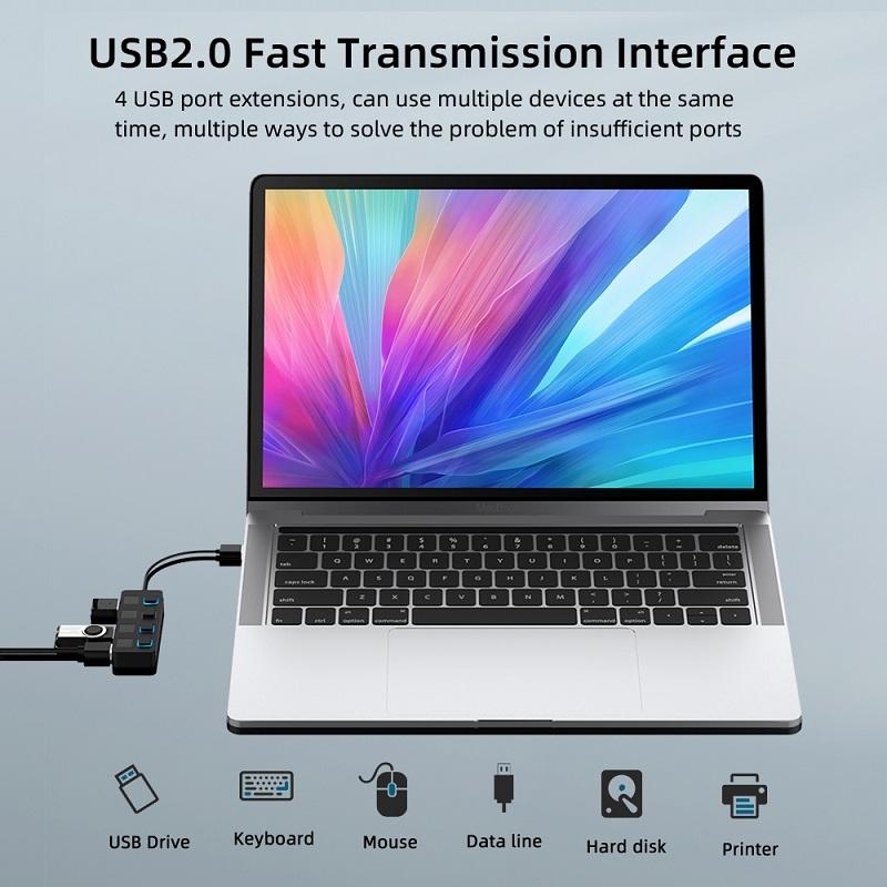 4-Port Usb 2.0 Hub With Switches - Black