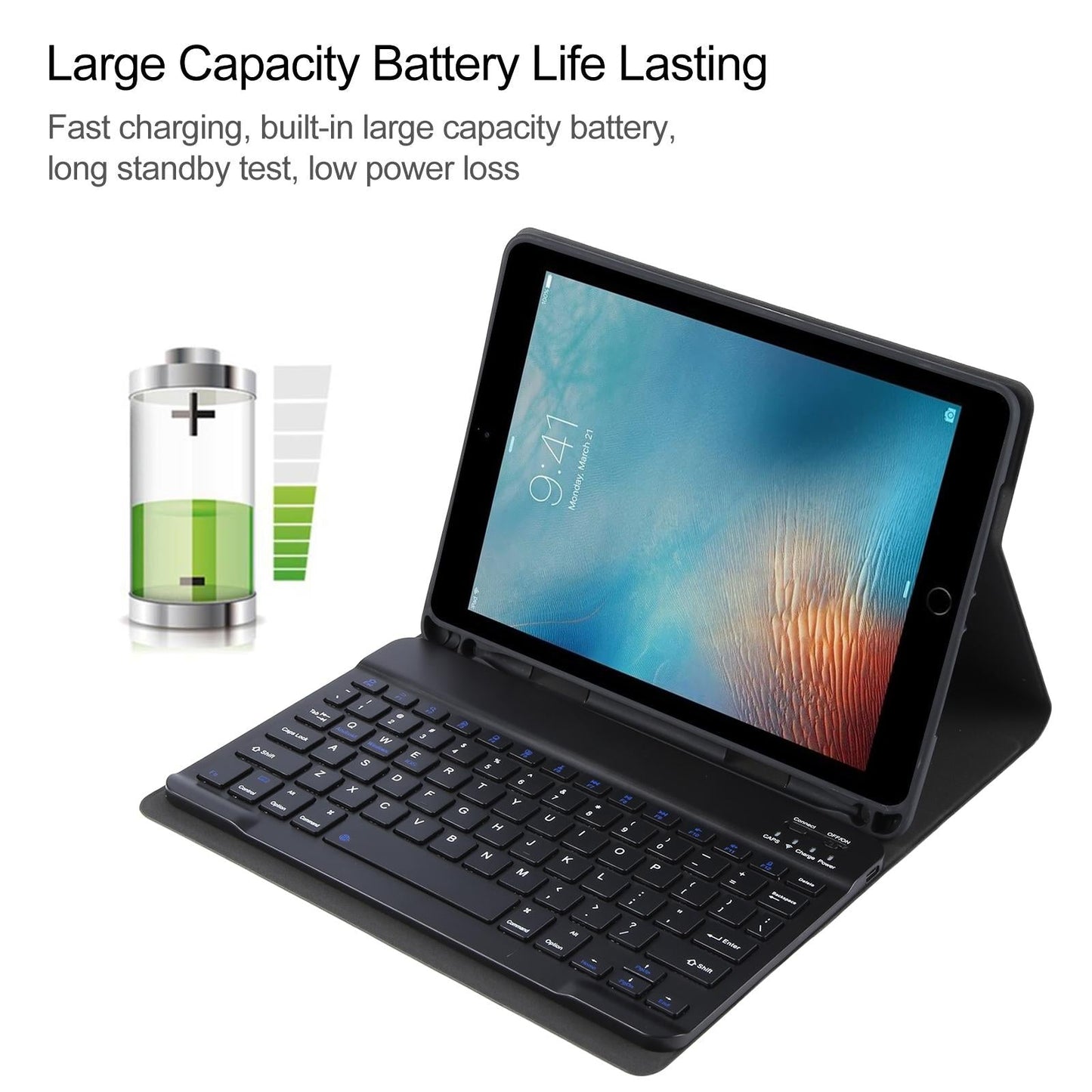 Smart Bluetooth Keyboard & Leather Tablet Case For Ipad Pro 9.7 / Air 2 - Black