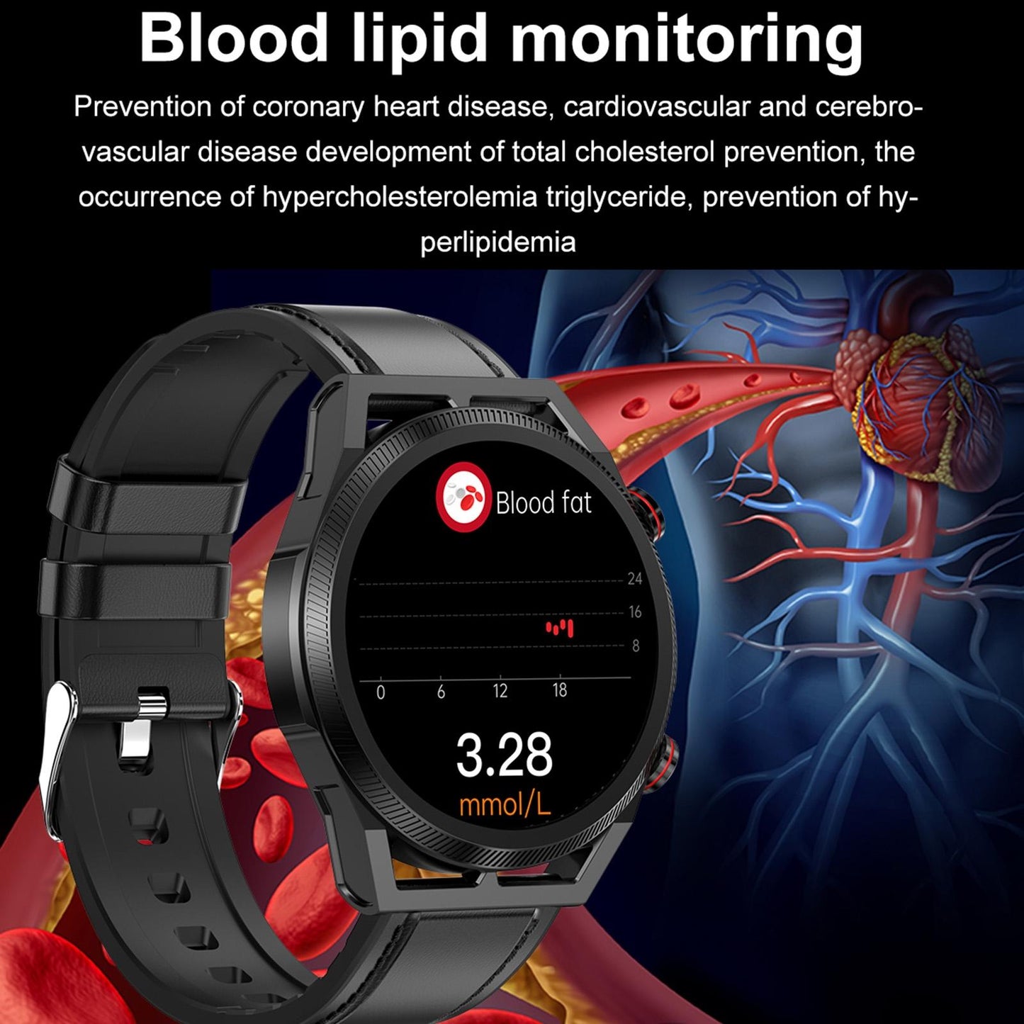 1.39 Inch Ips Screen Ip67 Waterproof Leather Band Smart Watch Support Body Temperature Monitoring / Ecg - Black