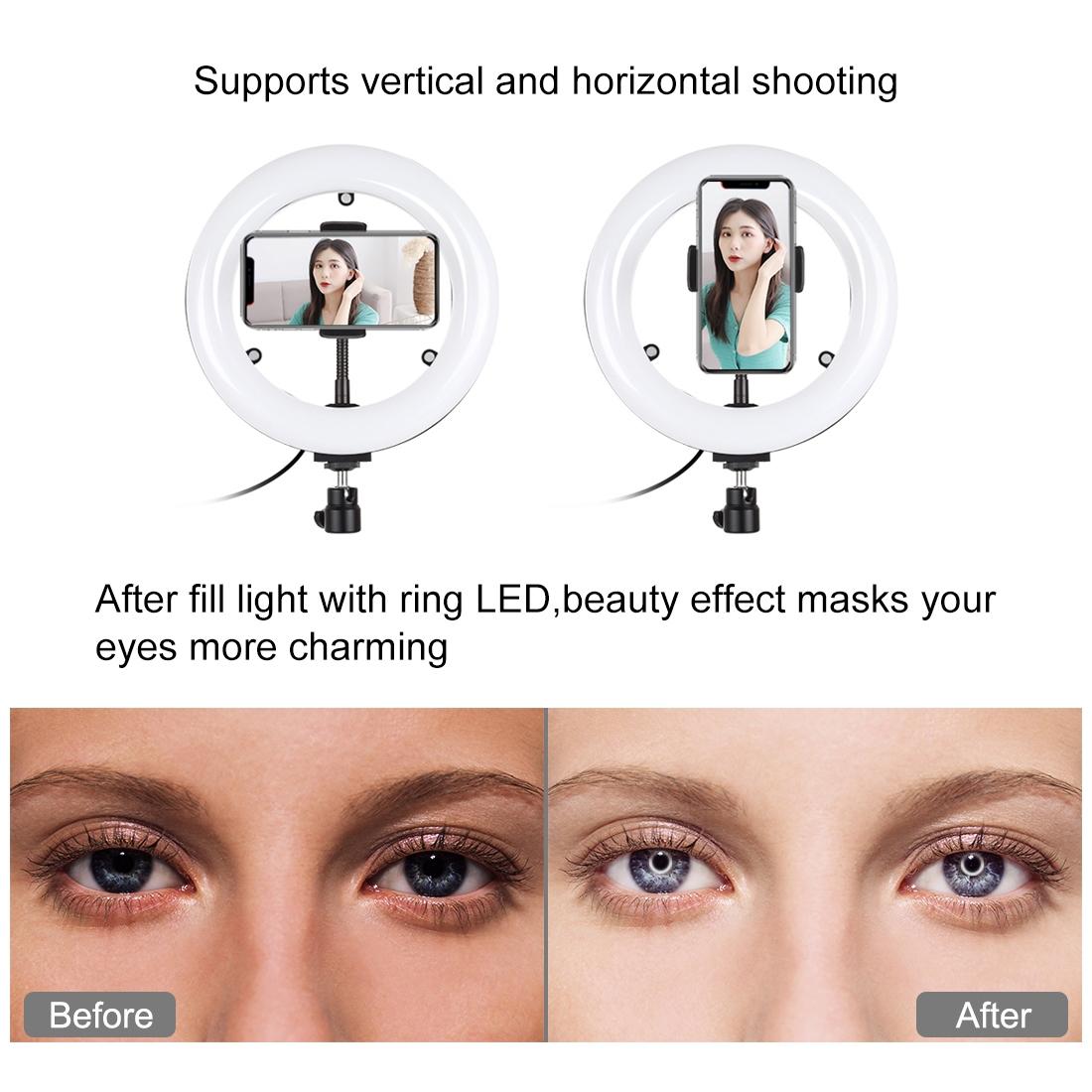 7.9 Mirror Light With Tripod & Usb 3 Modes Dual Colour Curved Ring Light For Vlogging Selfie Photography Video Phone Clamp - Black
