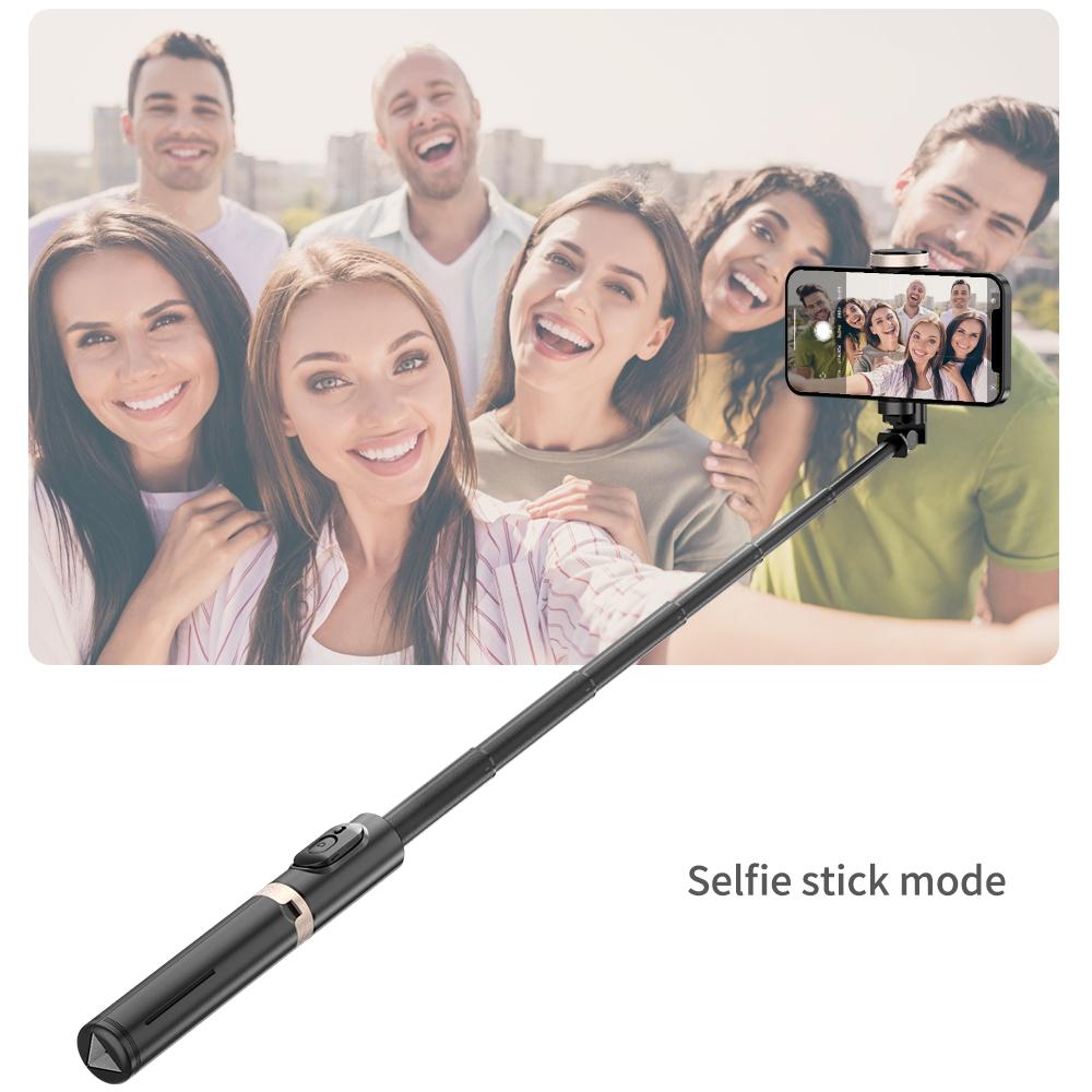 Reinforced Bluetooth Remote Control Selfie Stick with Hidden Design - Black