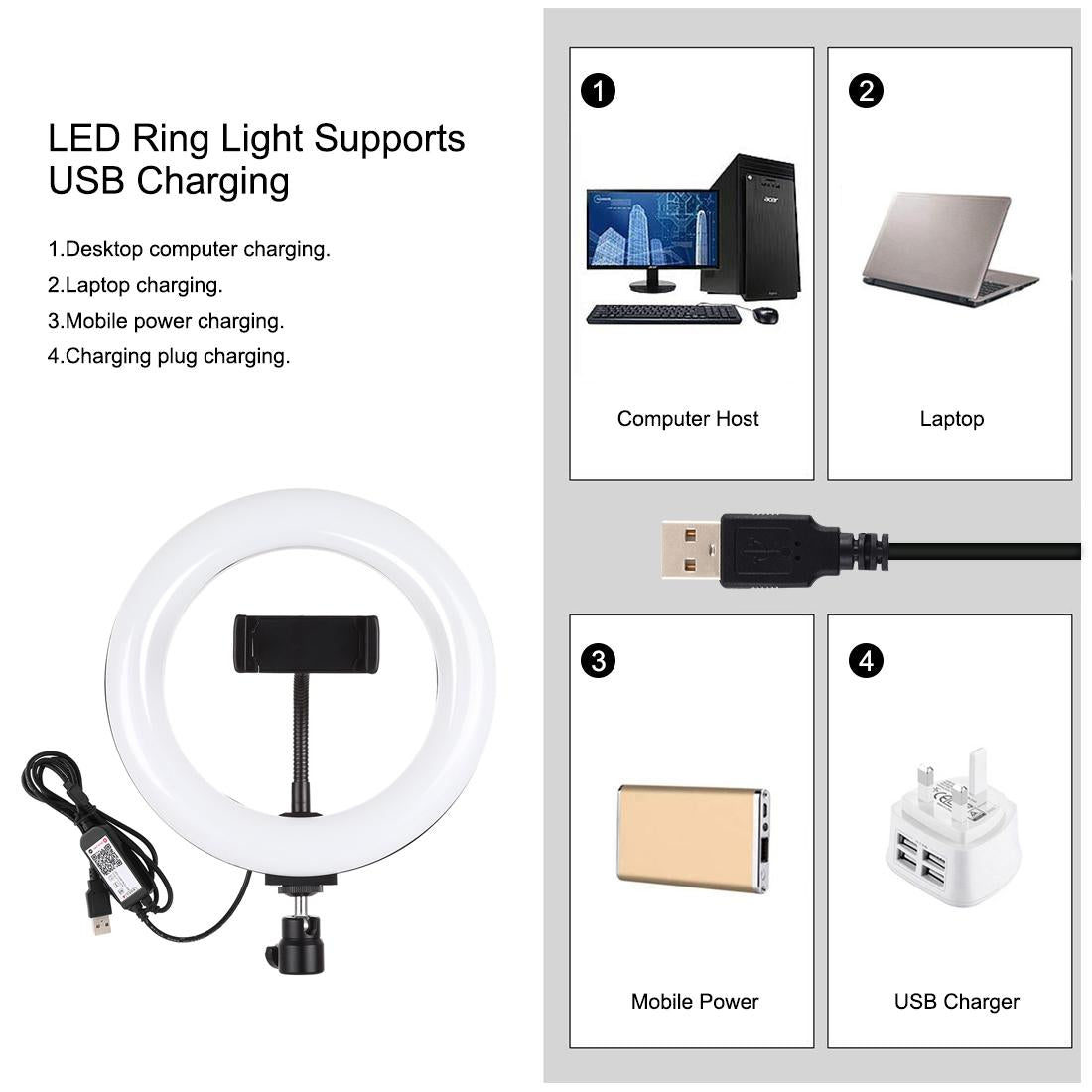 7.9 Usb Rgb Light with Dual Colour Temperature & Tripod Mount for Vlogging and Selfie Photography - Black