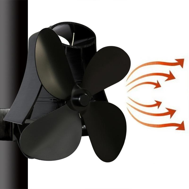4-Blade Heat Powered Fireplace Stove Fan - Aluminum - Black