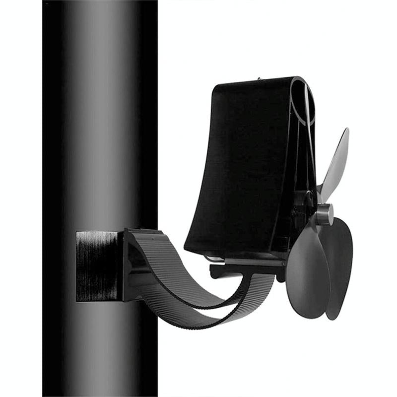 4-Blade Heat Powered Fireplace Stove Fan - Aluminum - Black