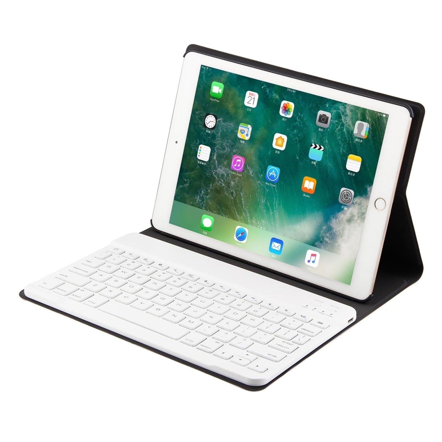 Bluetooth Keyboard & Leather Tablet Case For Ipad Air / Pro 9.7 - Three-Gear Angle Adjustment Magnetic Sleep Function - Abs Brushed Texture - Black