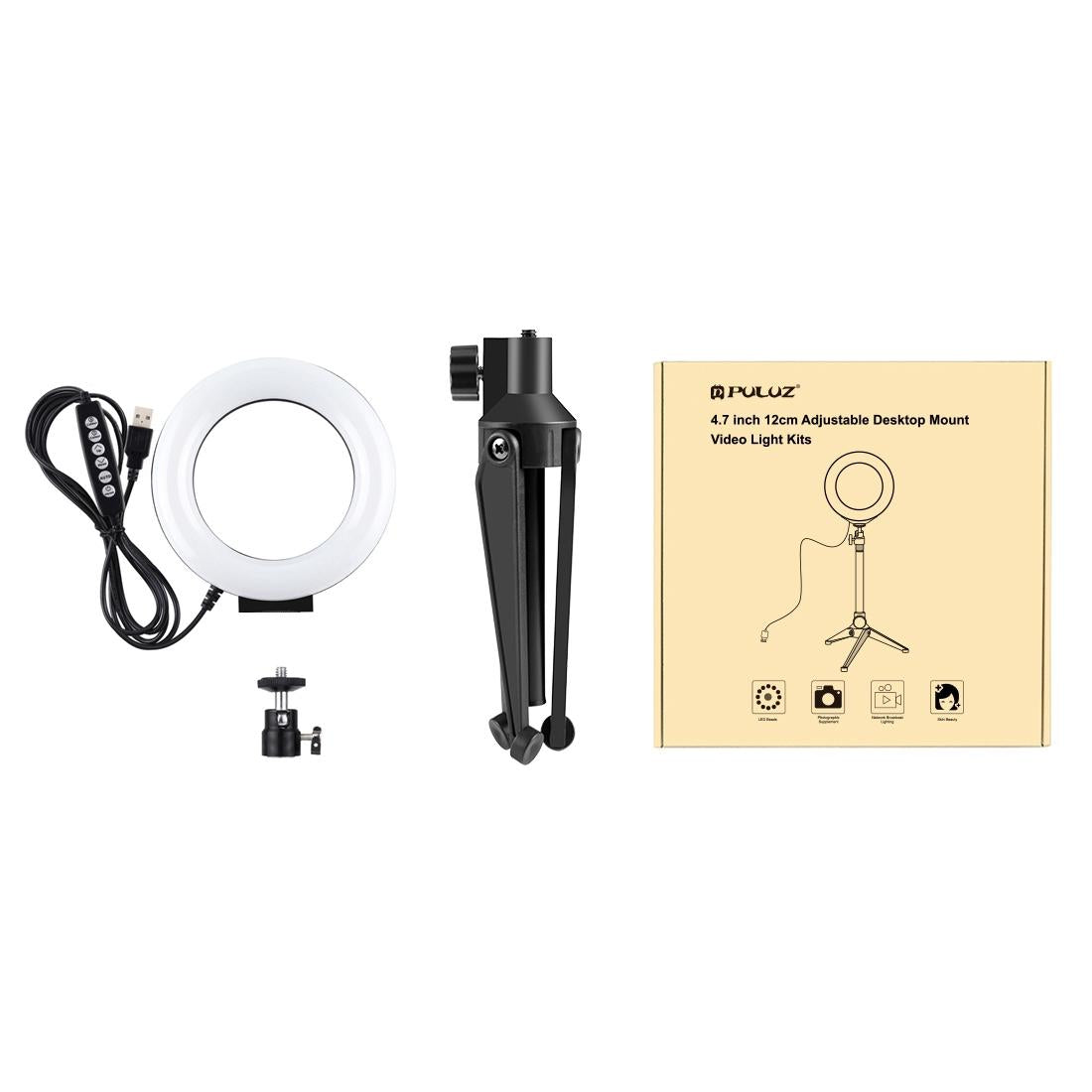 10 Mode Usb Led Ring Light With Tripod Mount And Cold Shoe Ball Head - 4.7 Inch Diameter