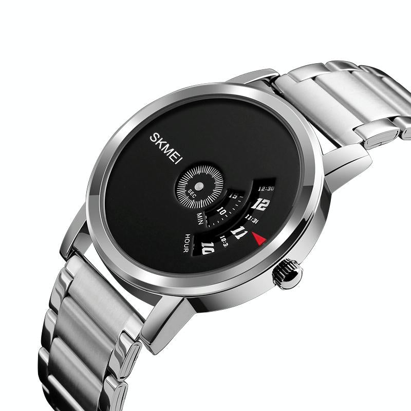 Stylish 30m Waterproof Quartz Watch with Stainless Steel Band - Silver + Black