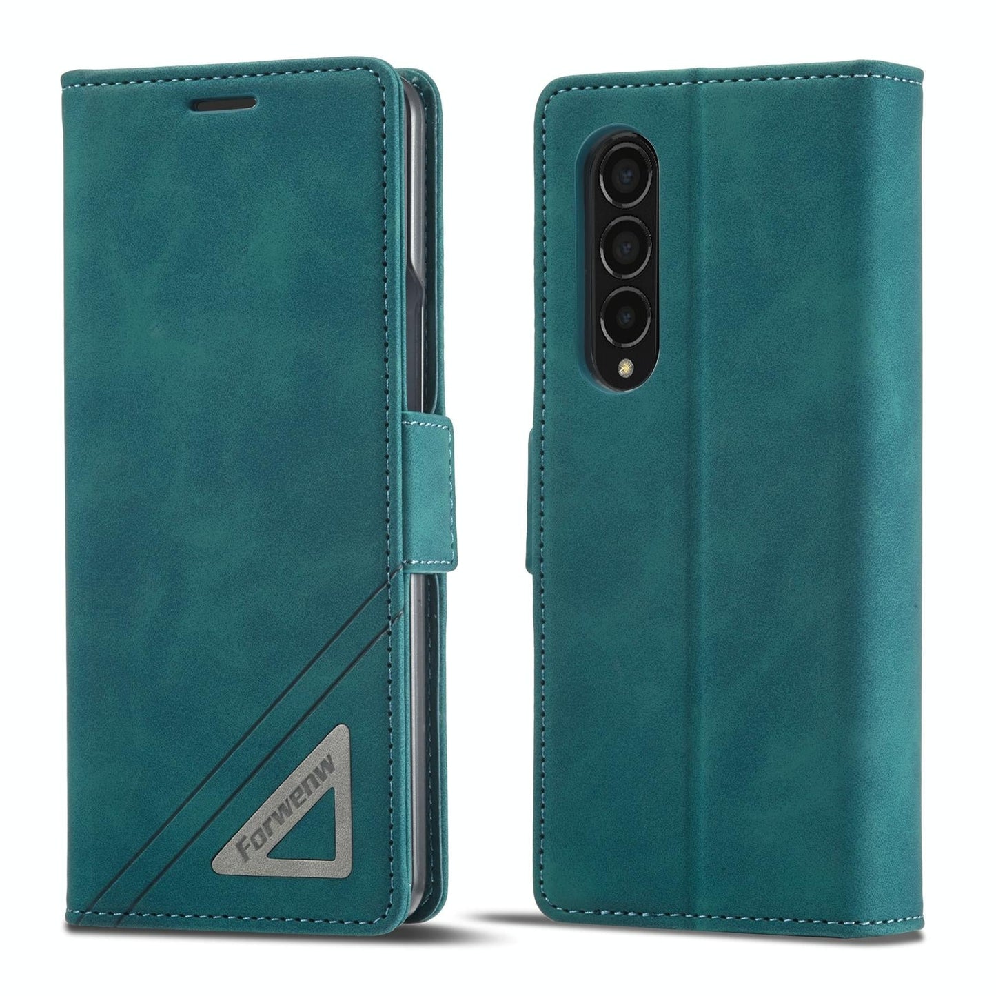 Leather Dual Side Buckle Phone Cover for Samsung Galaxy z Fold 4 - Wine Red