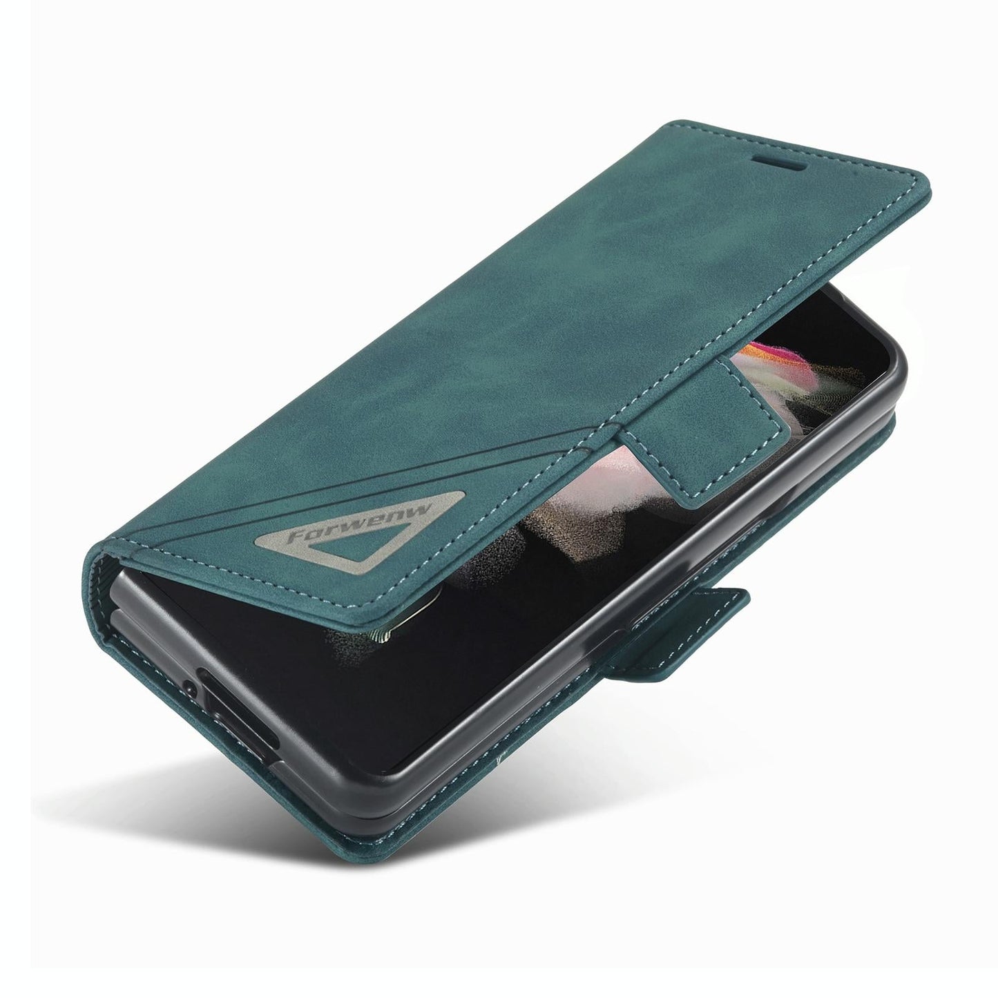 Leather Dual Side Buckle Phone Cover for Samsung Galaxy z Fold 4 - Wine Red