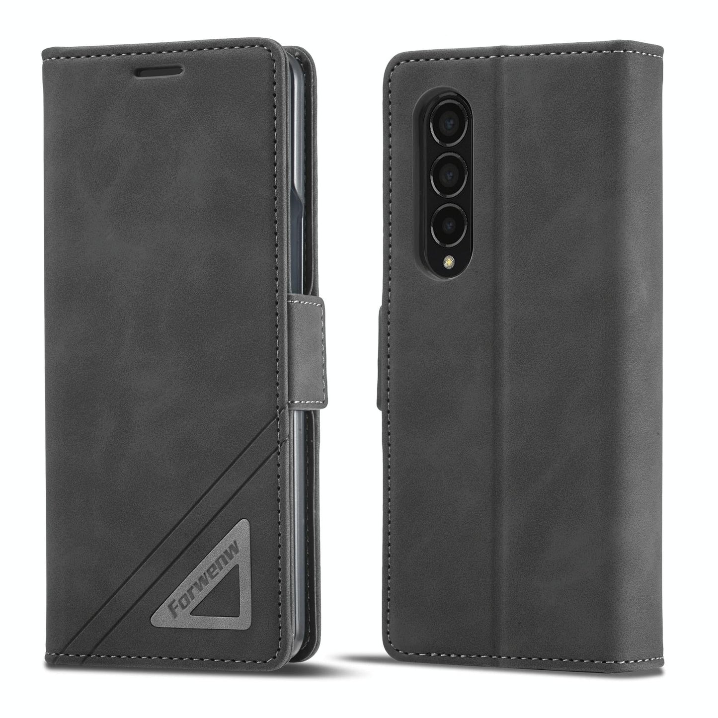 Leather Dual Side Buckle Phone Cover for Samsung Galaxy z Fold 4 - Wine Red