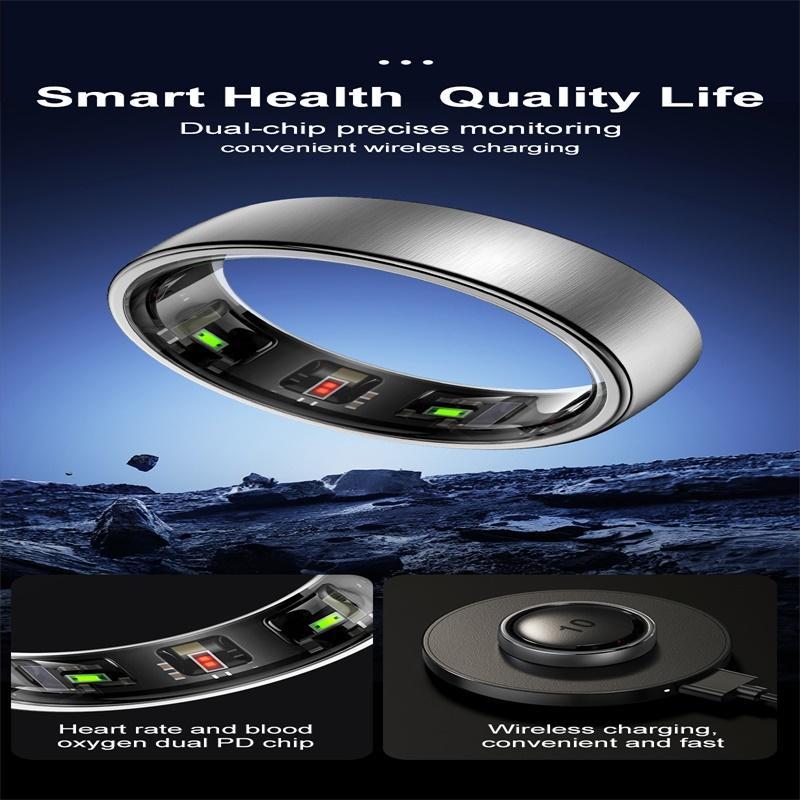 Smart Ring Heart Rate Blood Oxygen Sleep Sports Size 7 - Silver