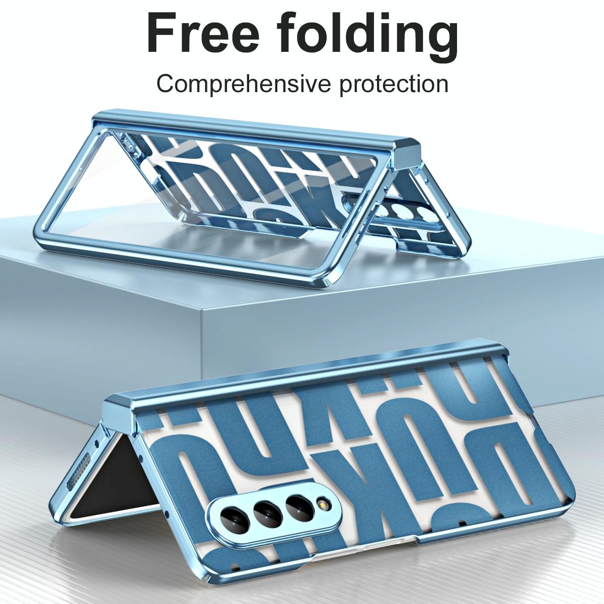 Foldable Electroplated Phone Case for Samsung Galaxy z Fold 4 5g with Hinge - Blue