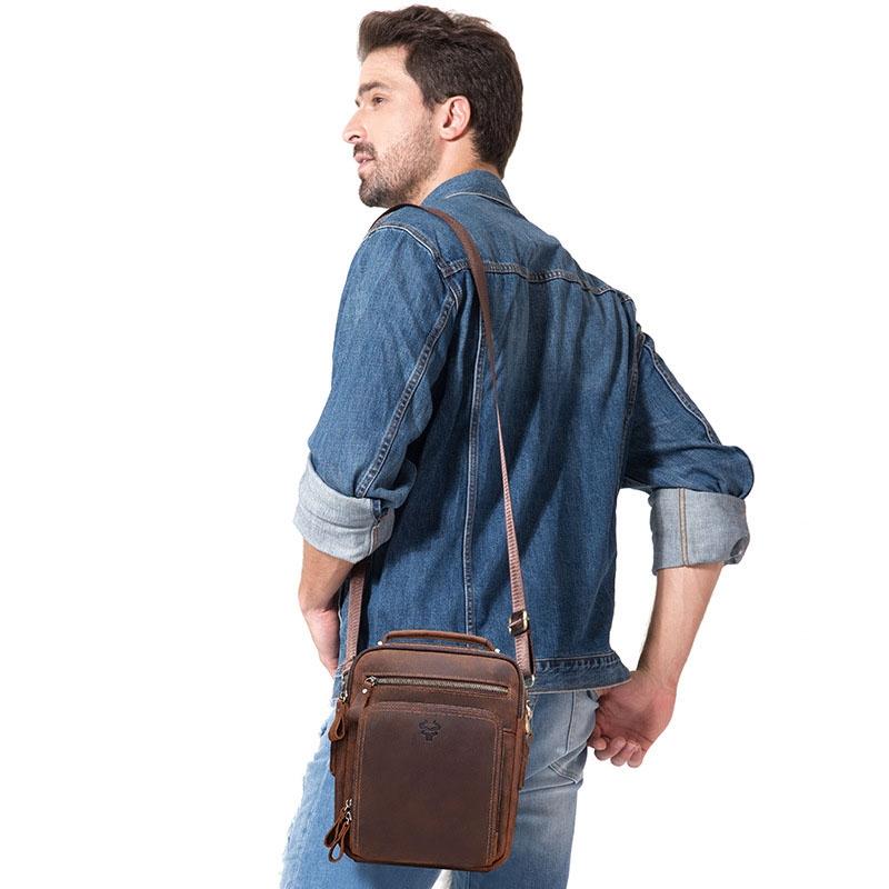 Leather Men Shoulder Bag Mh573 - Brown