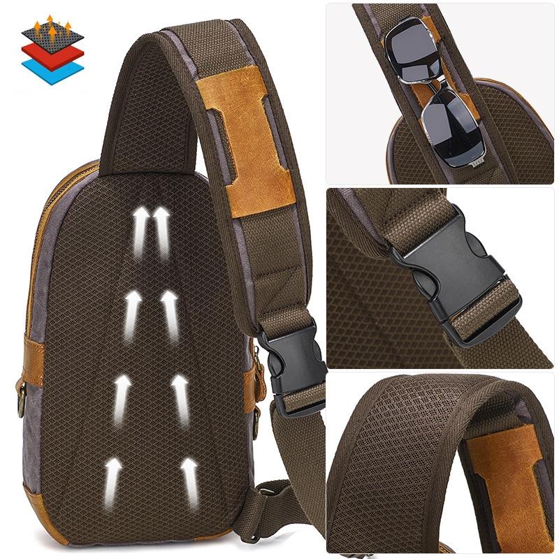 Canvas & Leather Men Chest Bag Crossbody & Waist Bag Combo - Khaki
