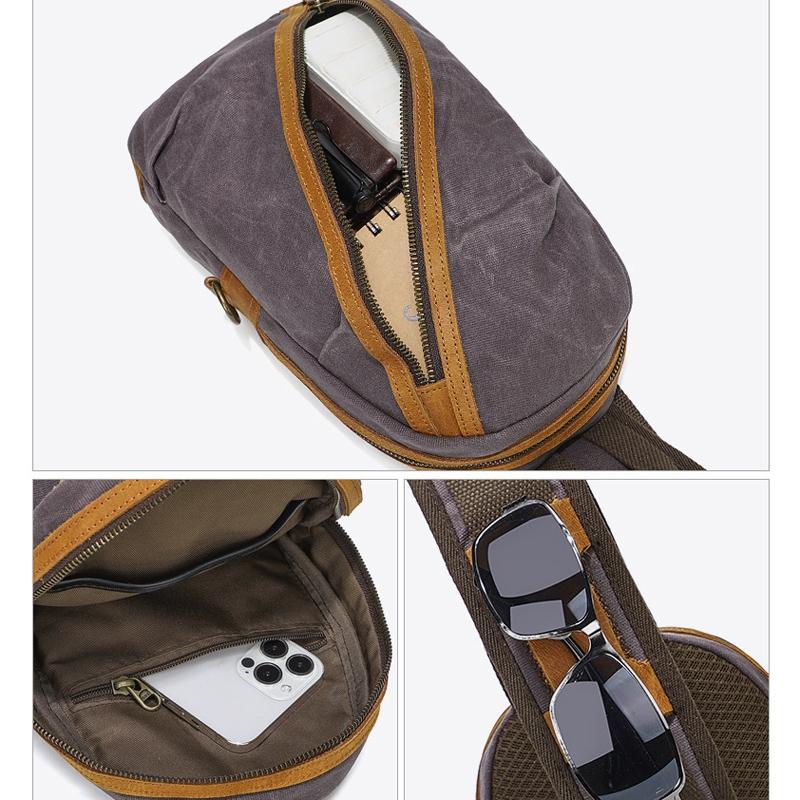 Canvas & Leather Men Chest Bag Crossbody & Waist Bag Combo - Khaki