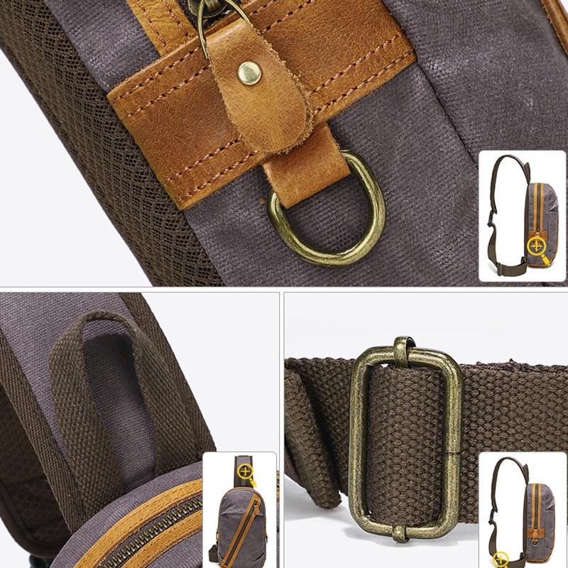 Canvas & Leather Men Chest Bag Crossbody & Waist Bag Combo - Khaki