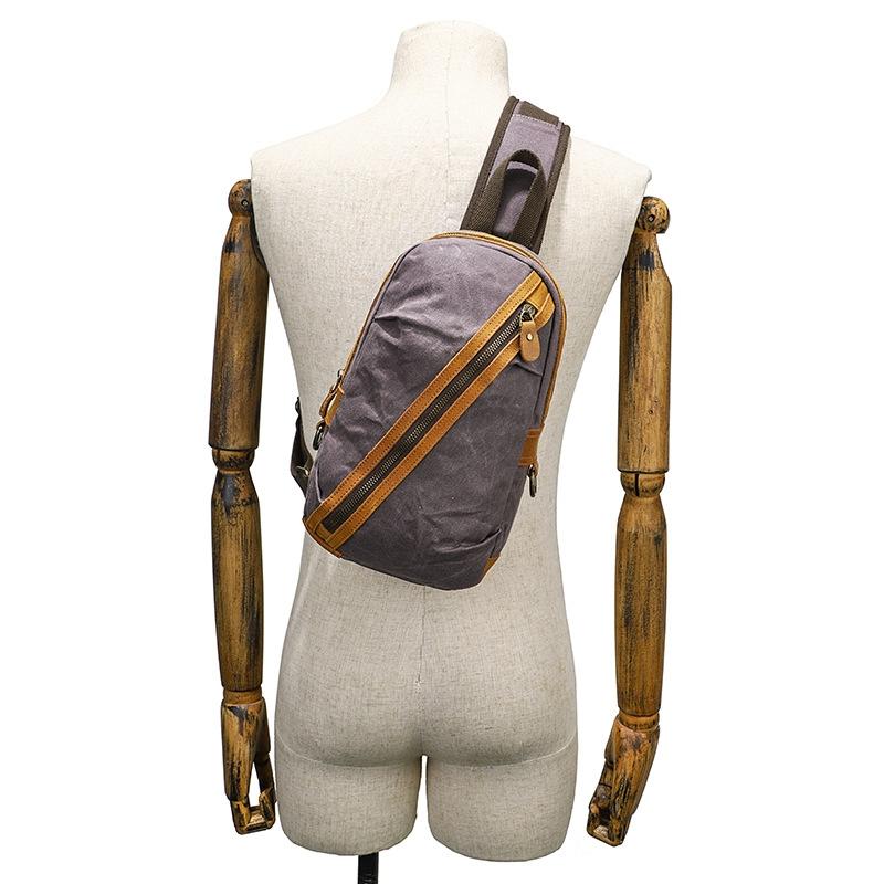 Canvas & Leather Men Chest Bag Crossbody & Waist Bag Combo - Khaki