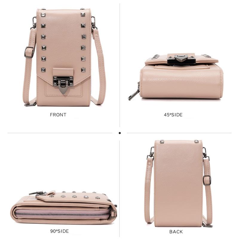Diamond Rivet Shoulder Bag For Mobile Phones - Black