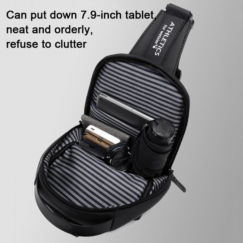 Compact Shoulder Sling USB Crossbody Chest Bag For Men - Black Gold