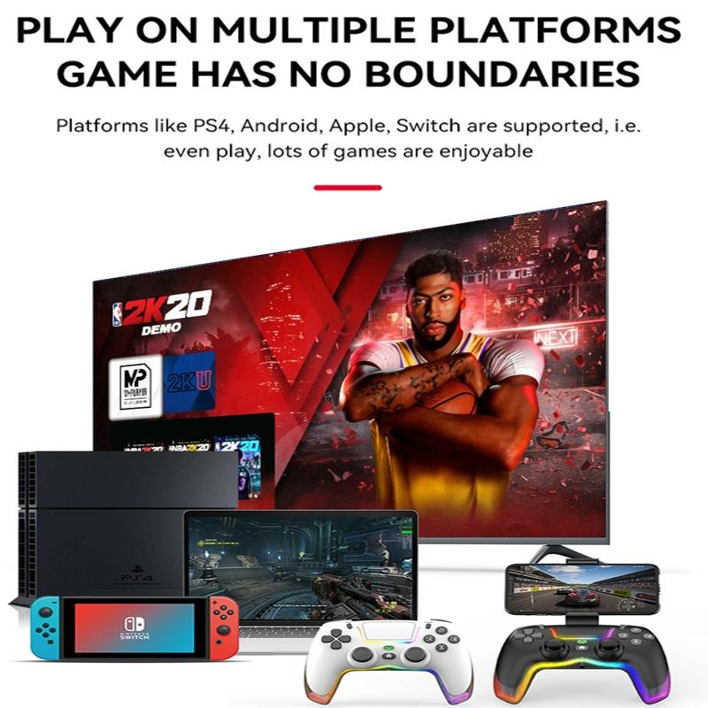 Wireless Bluetooth Grip for Ps4 with Dazzling Colour Light - White