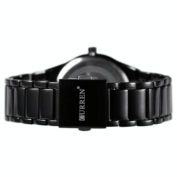 Waterproof Full Steel Quartz Watch - Fashion Business Calendar - Black Case White Face