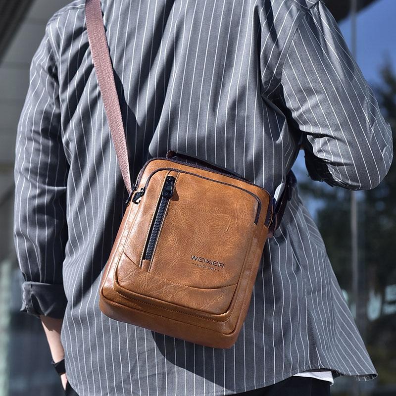 Waterproof Business Crossbody Bag Large Capacity - Light Brown
